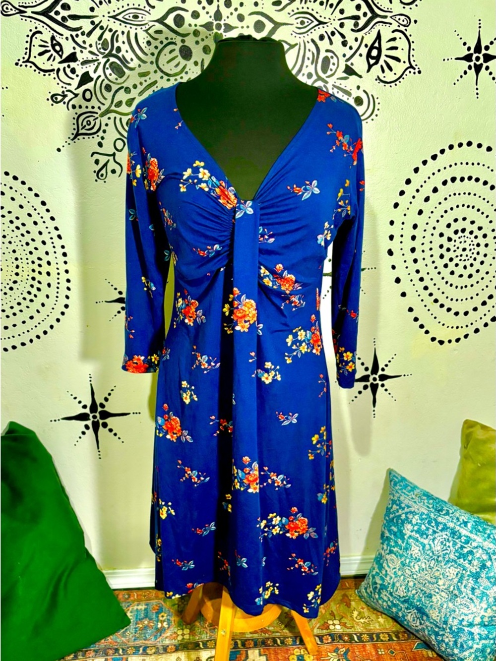 Royal Blue Floral Midi Dress